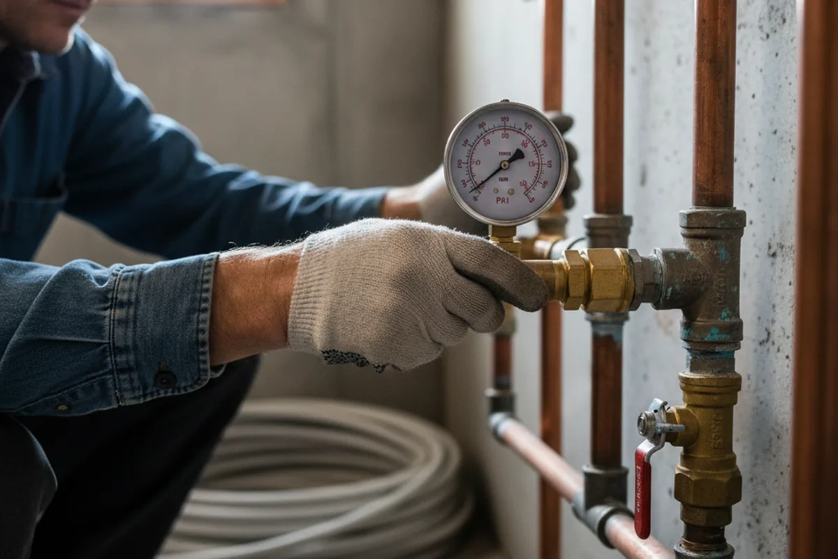 Pressure testing a repaired line during Water Line Repair in Ladoga